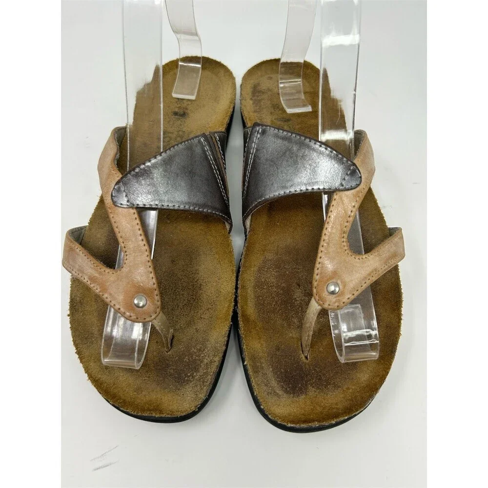 Naot Thong Sandals Womens Brown & Pewter Slip-On Comfort Contoured Footbed 38